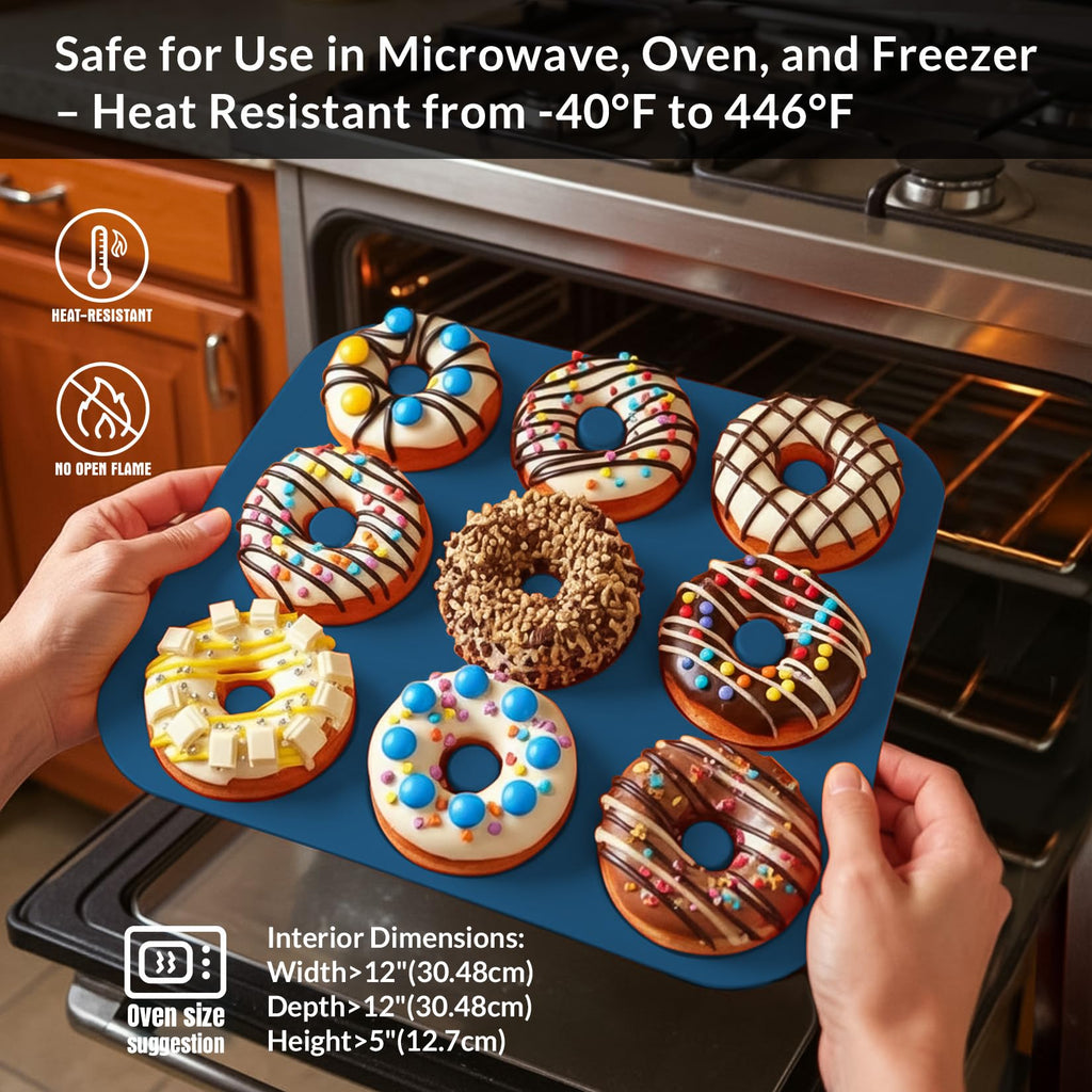 FUNLAVIE Large Silicone Donut Pan for Baking,9 Cavity Non-Stick Food Molds