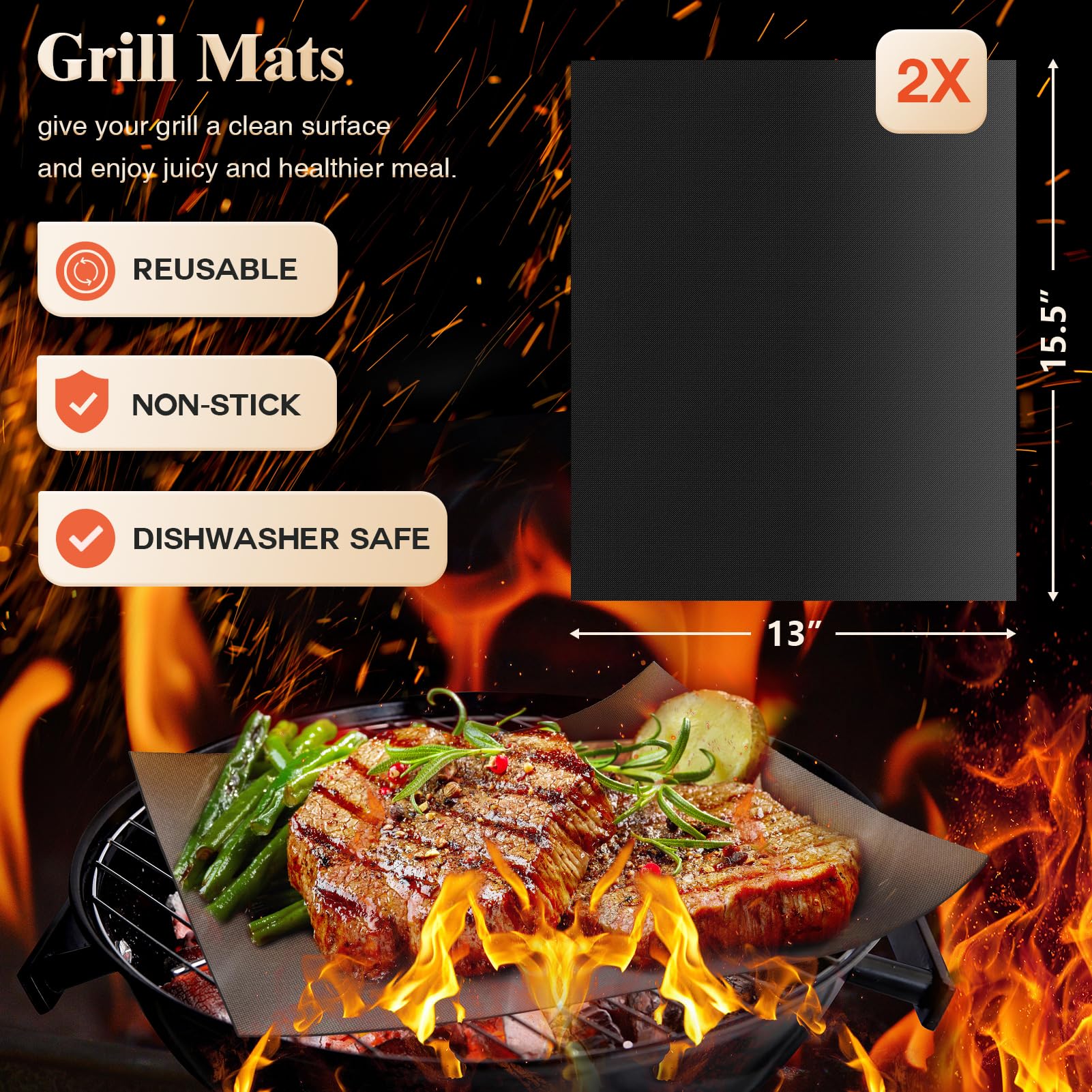 ROMANTICIST 26pcs Grilling Gifts for Men, Dad Gifts for Father's Day, Stainless Steel BBQ Grill Accessories Tools Set, Heavy Duty BBQ Utensils Kit with Apron, Thermometer, Mats in Aluminum Case Black