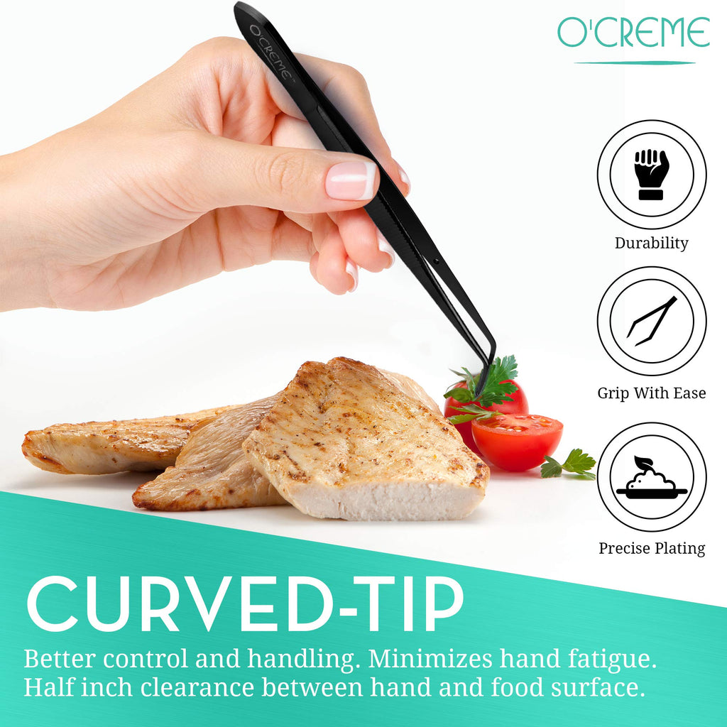 O'Creme Curved Tweezers 6.25 Inch Fine-Point Stainless Steel, Black