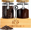Airtight Coffee Canister with Scoop | Curated Glass Storage Set for Beans, Grounds & Sugar | 9-Piece Ritual Organizer with Bamboo Base, Versatile Artisan Spoon, Labels & Cleaning Brush