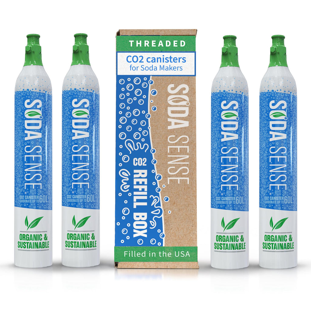 Soda Sense 60L CO2 Exchange Canister - 4 Pack, Threaded Style - Compatible with All 'Screw-In' Soda/Sparkling Water Makers, Including SodaStream BLUE Cylinder Models, Ninja Thirsti, Philips & More