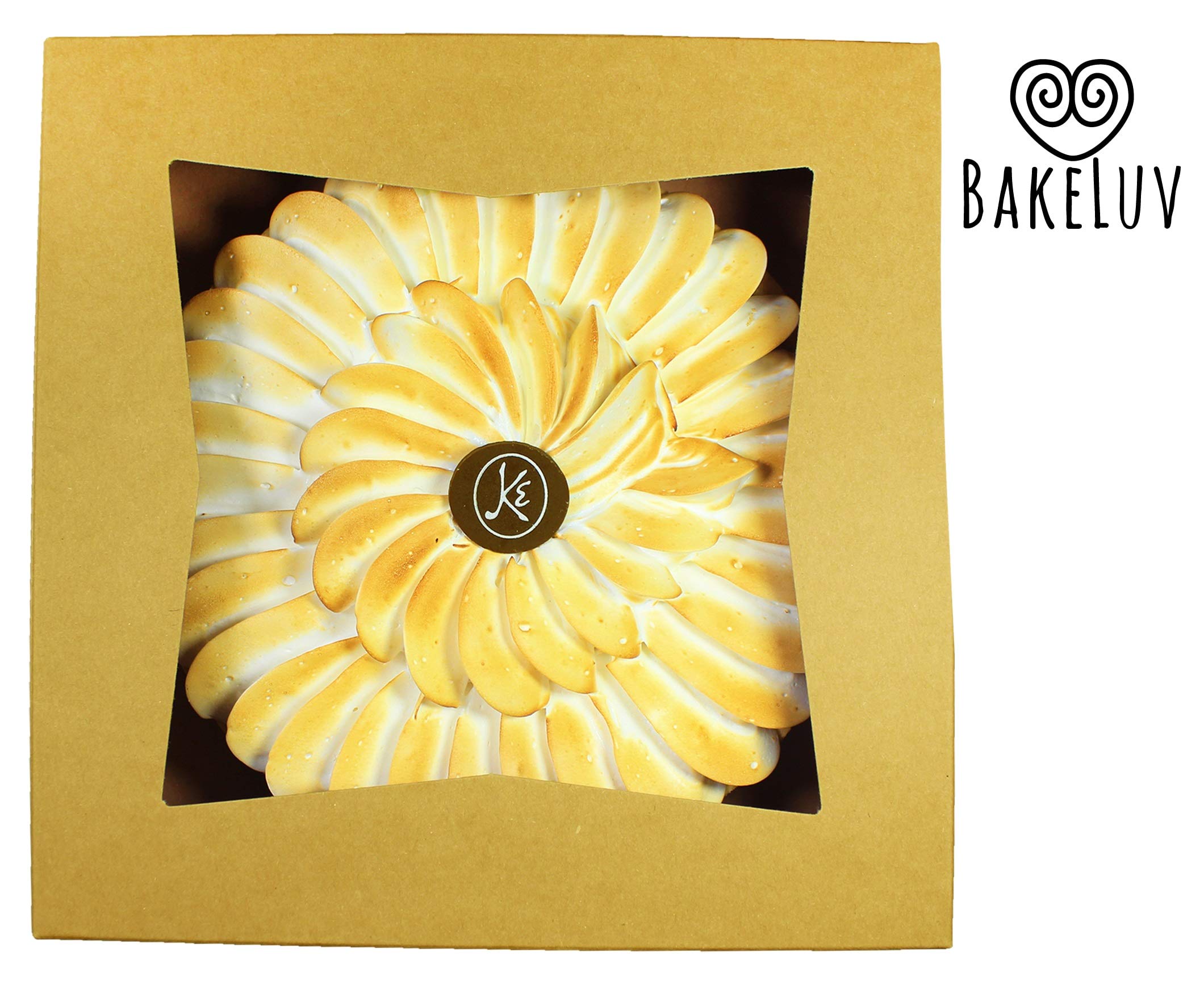 BAKELUV Pie Boxes for 9 Inch Pie | Brown, 25 Pack | 9x9x2.5 Bakery Box with Window, 9x9 Cookie Box, 9 Inch Pastry Boxes with Window Bulk, Cake Boxes, Auto Pop Up