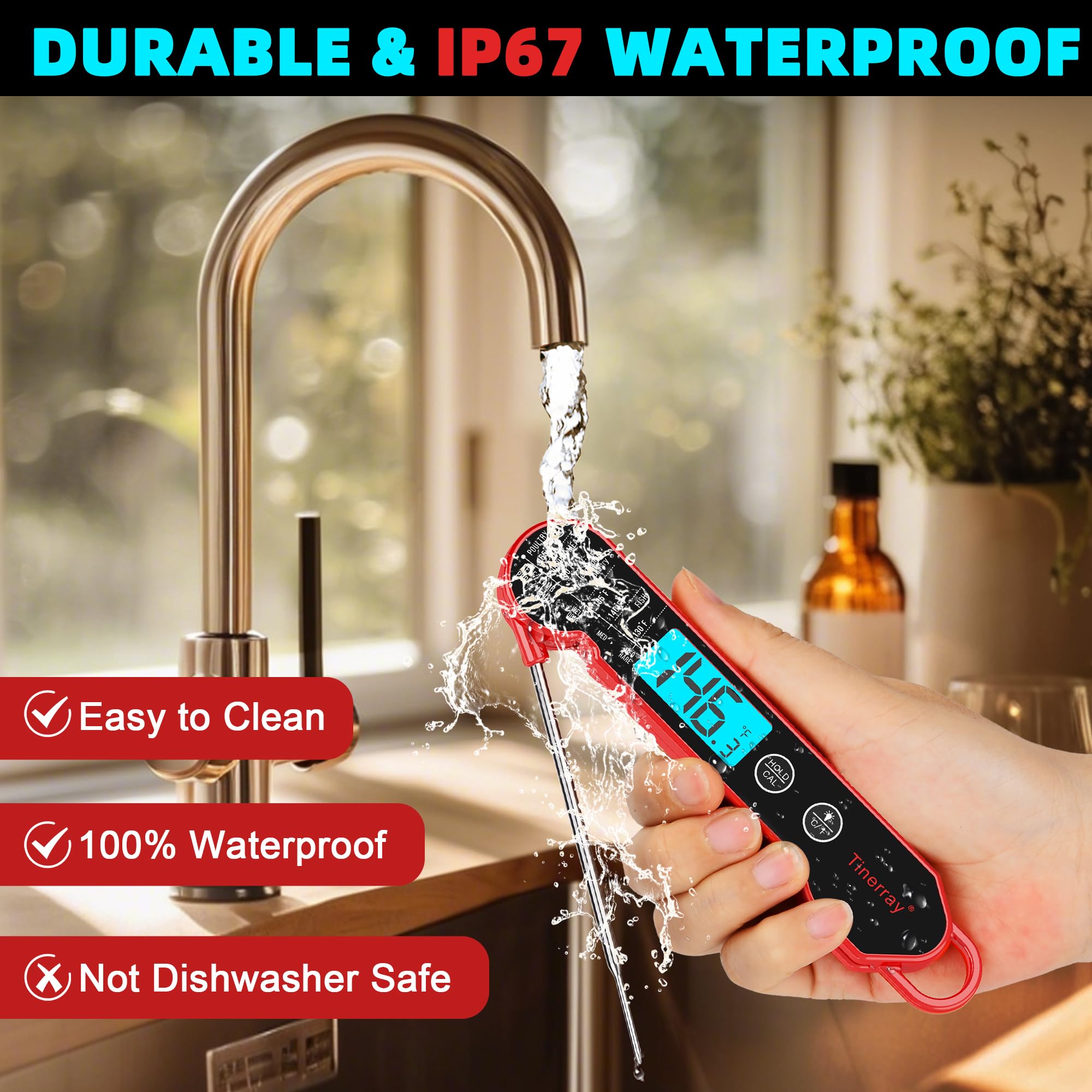Professional Digital Meat Thermometer Instant Read Waterproof – Folding Probe Food Thermometer with Backlight & Calibration, Fast Read for BBQ, Grill, Deep Fry, Cooking, Liquids, Gift for Chef