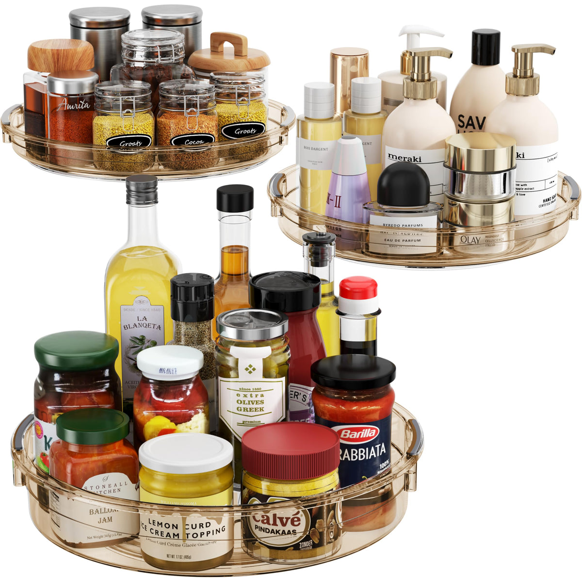 LAMU 3 Pack Lazy Susan Organizer Turntable for Cabinet, 9.25'' 10.6'' 12''