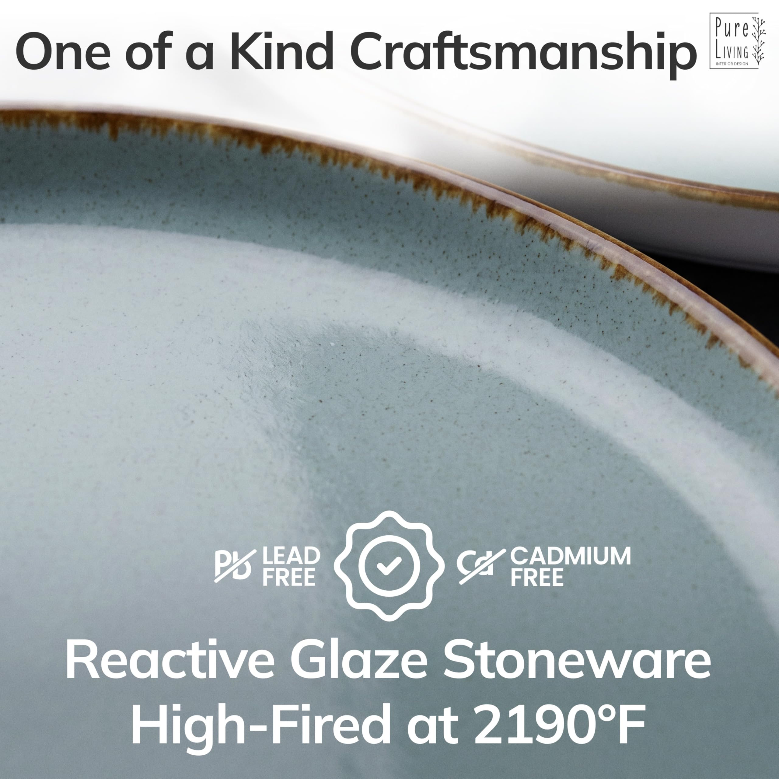 16 Piece Stoneware Dinnerware Set for 4 - Handmade Reactive Glaze Plates and Bowls Set - Chip & Scratch Resistant Dish Set - Dishwasher Microwave Safe - Rustic Smoke Blue