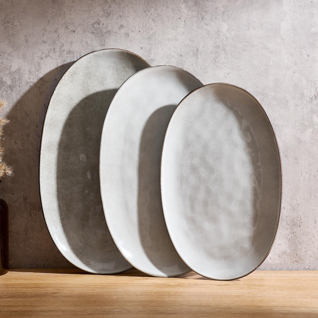 famiware Serving Platters Set of 3 Sizes - Oval, Matte White