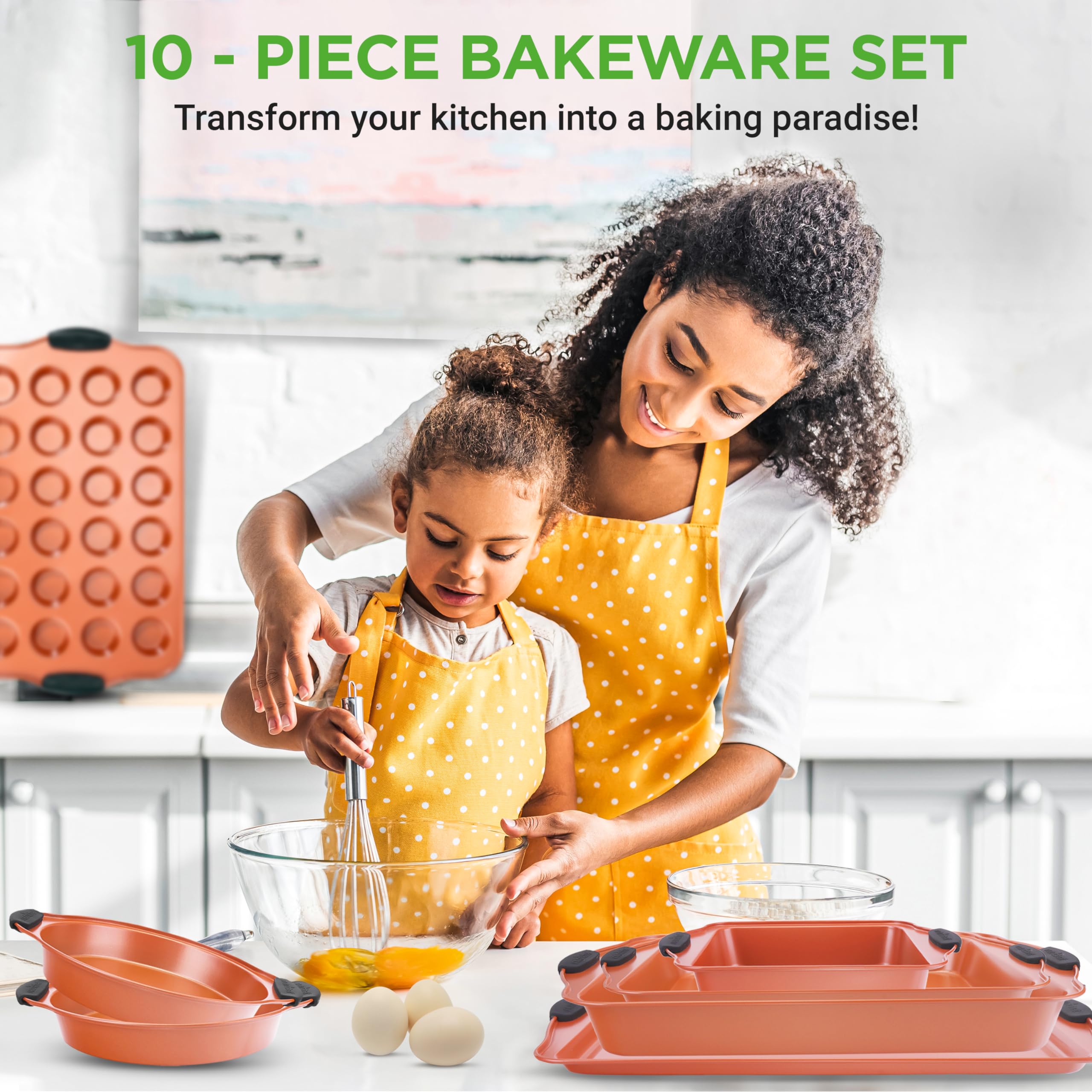 NutriChef 10-Piece Nonstick Baking Pans Set – Bakeware Sets for Cookies, Cakes, & Roasting - Bakeware Includes Cookie Sheet, Muffin Pan, Cake Pan, & Pizza Pans