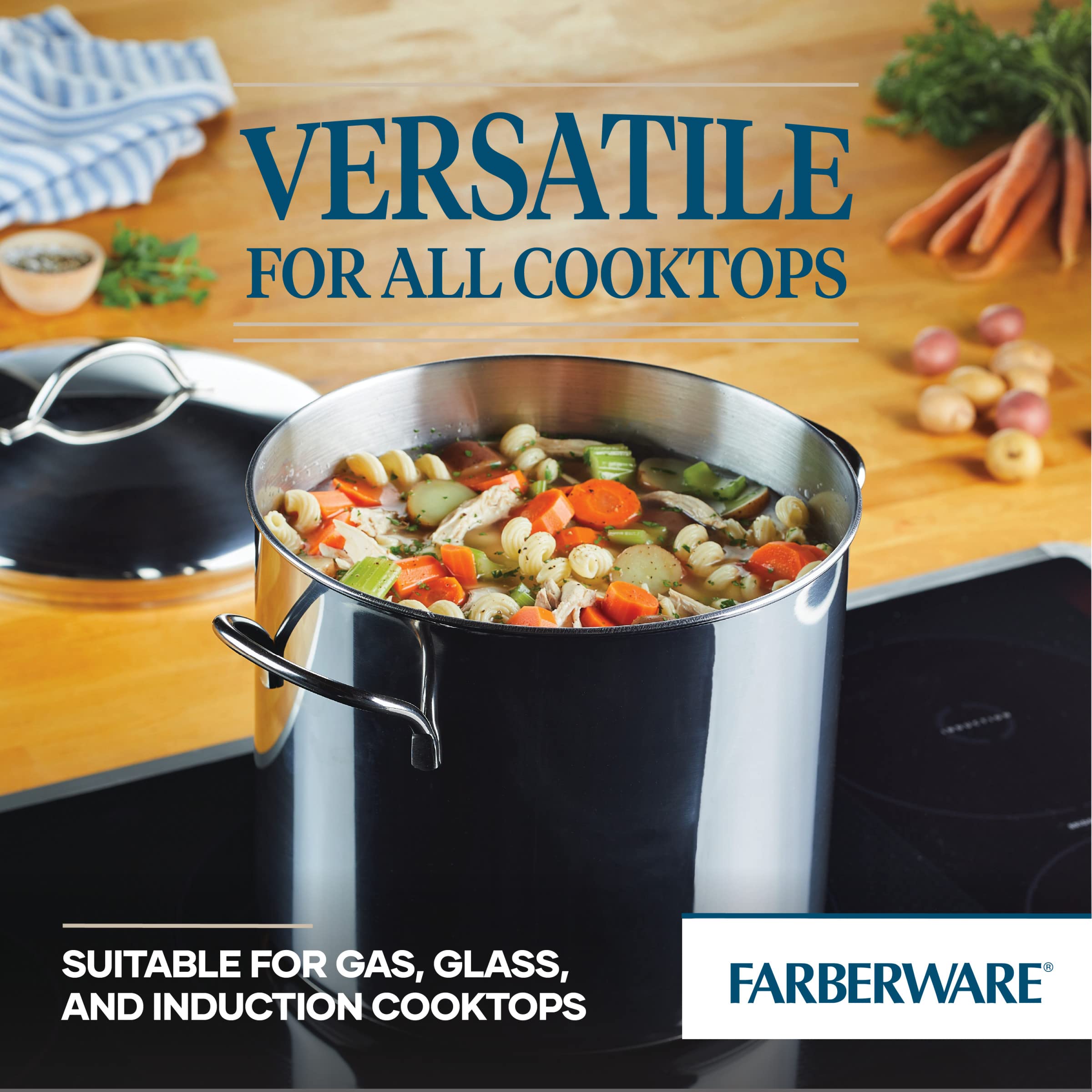 Farberware Classic Series Stainless Steel Induction 12 Quart Stock Pot with Lid, Silver