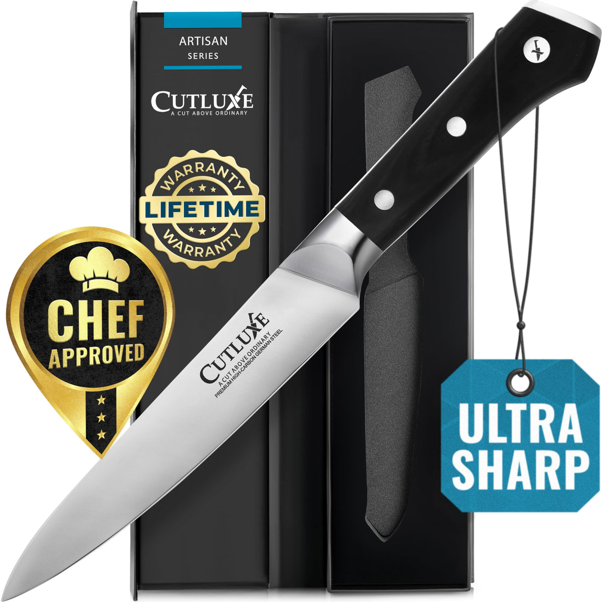 Cutluxe Serrated Tomato Knife – 5" Kitchen Utility Knife for Vegetables