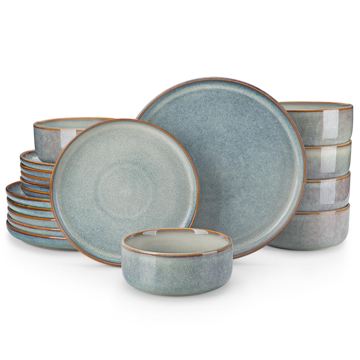 vancasso PLAYA Plates and Bowls Sets,12 Pieces Grey Dinnerware Sets for Kitchen,Reactive Glaze Dishes Set for 4,Dishwasher and Microwave Safe