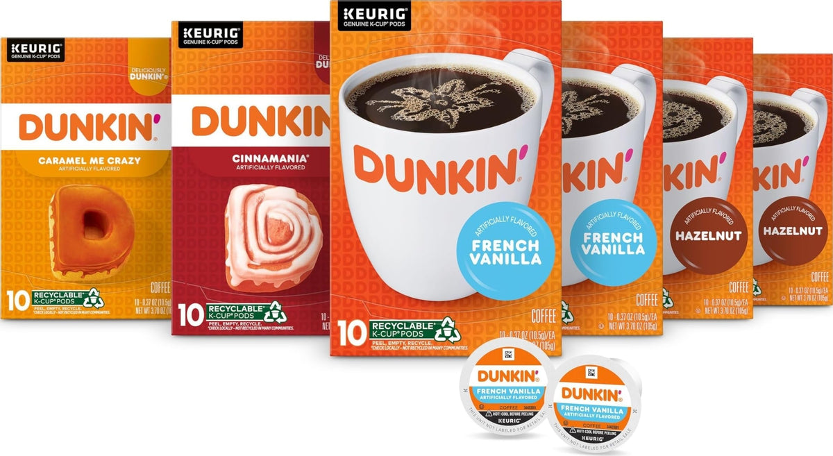 Dunkin' Flavored Coffee, Variety Pack, Keurig K-Cup Pods, 60 Count Box