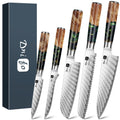 5PCS Damascus Knife Set, 5" Paring, 6" Boning, 7" Santoku, 8" Chef & Bread