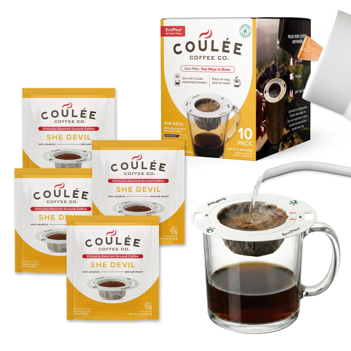 Coulée EcoPour Coffee Variety Pack, Single Serve, 4 Flavors, 20 Pack