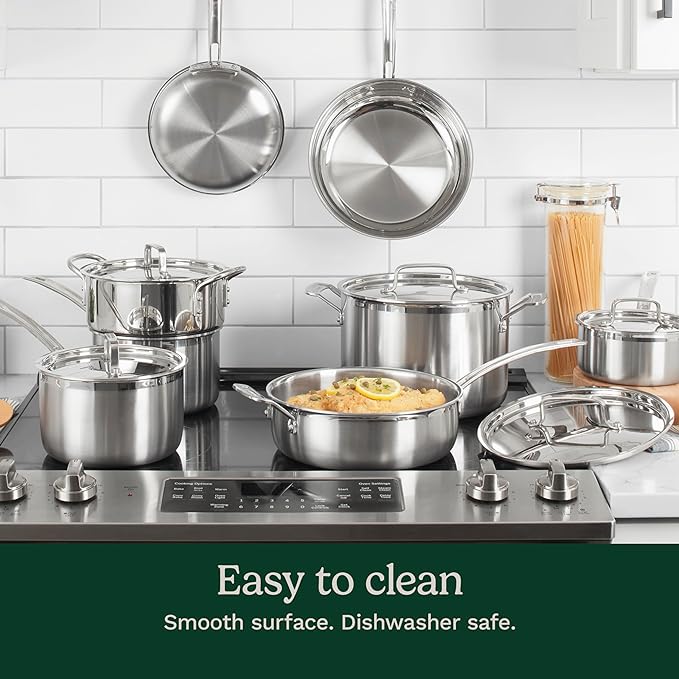 Cuisinart 12-Piece Cookware Set, MultiClad Pro Triple Ply Stainless Steel Cookware Set, Heat Surround Technology, Cool Grip Stick Handles, Oven Safe Up to 500°F, MCPS-12N, Silver