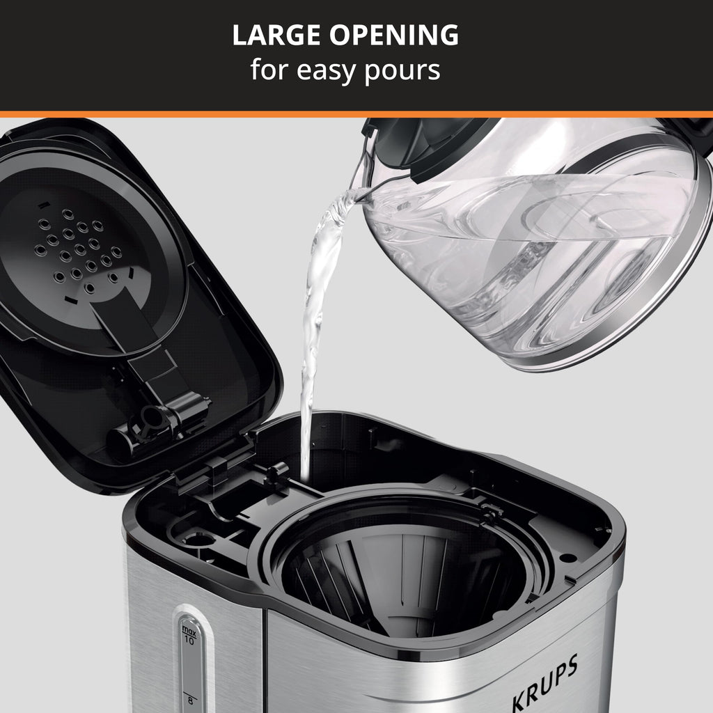 KRUPS Coffee Maker 10 Cups Simply Brew Stainless Steel Drip Coffee Maker, 900 Watts Coffee Filter, Drip Free, Dishwasher Safe Pot, Black & Silver