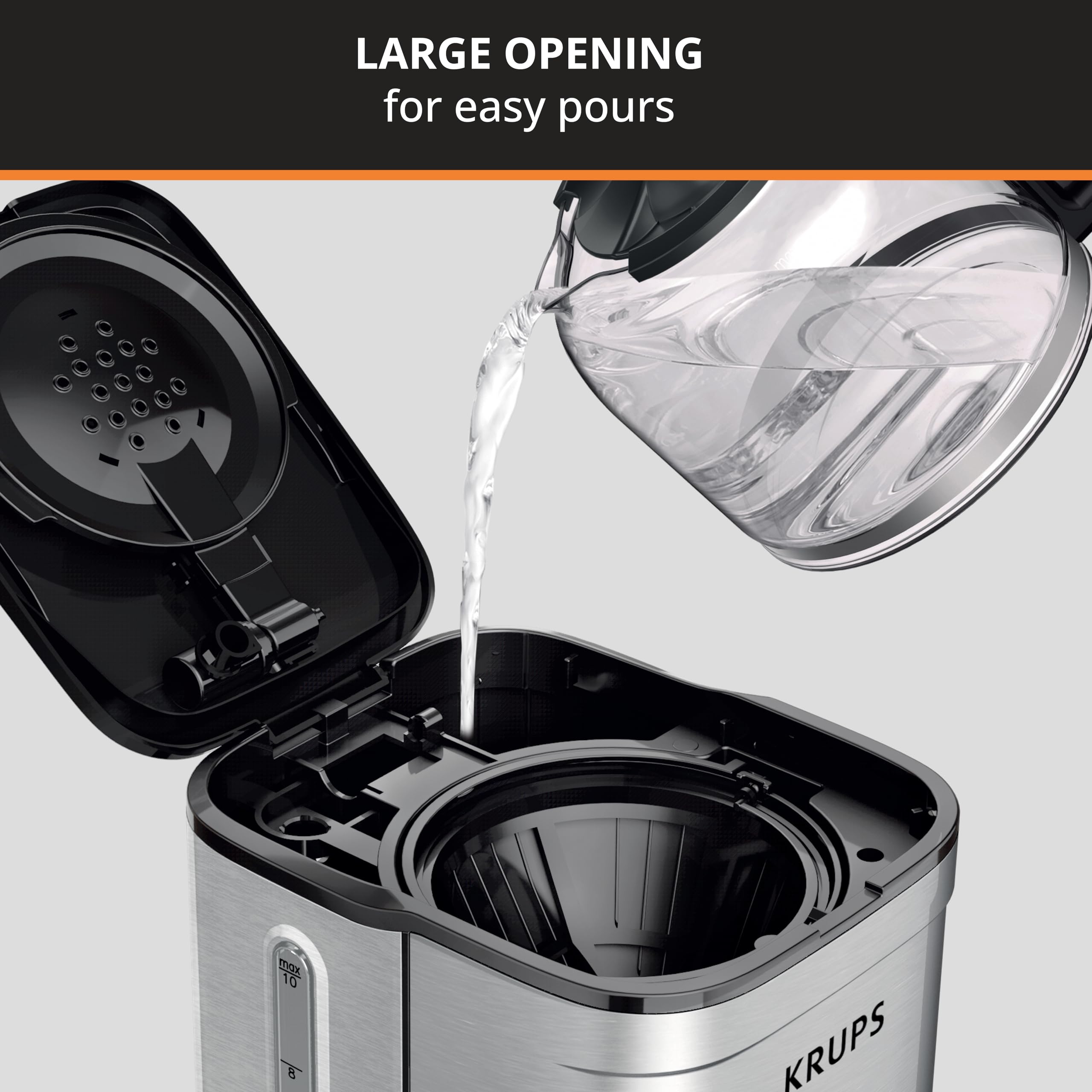KRUPS Coffee Maker 10 Cups Simply Brew Stainless Steel Drip Coffee Maker, 900 Watts Coffee Filter, Drip Free, Dishwasher Safe Pot, Black & Silver