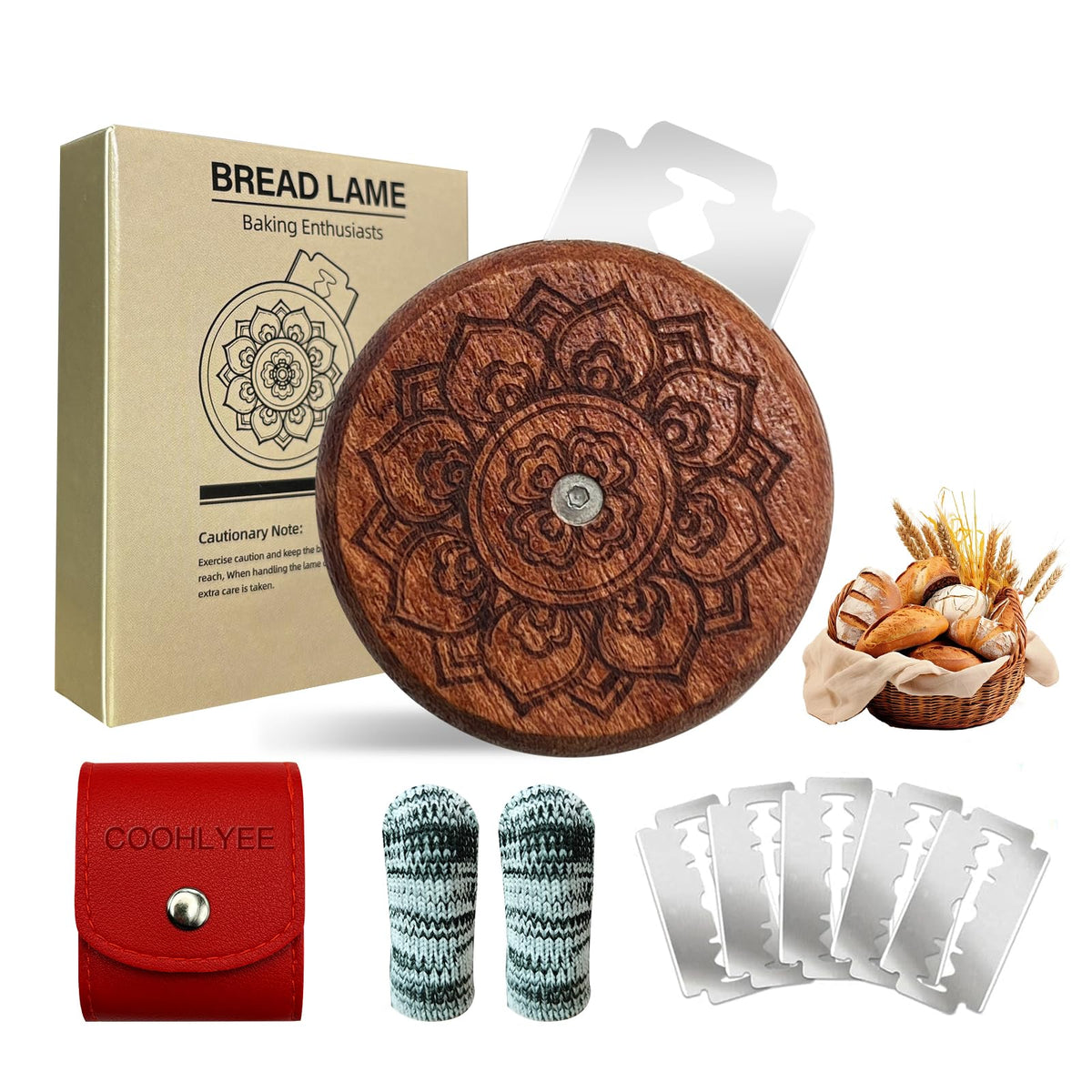 Bread Lame Sourdough Scoring Tool, Wooden UFO Bread Scorer with 5 Blades