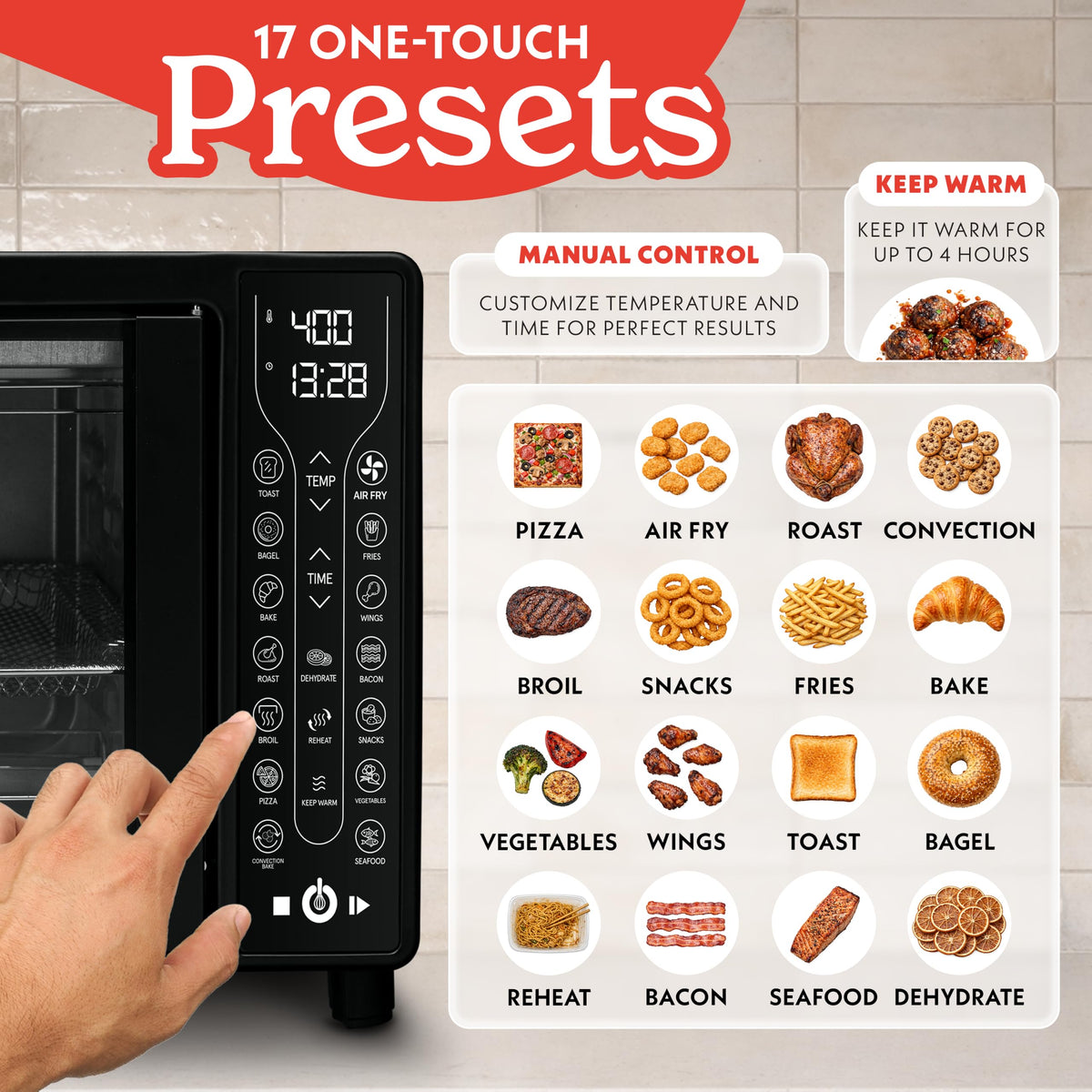 Gourmia Toaster Oven - 6-Slice Capacity, Digital Display, Black
