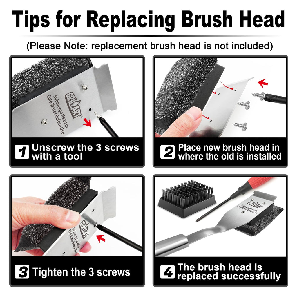 GRILLART Grill Brush Bristle Free, Safe Grill Brush for Outdoor Grill, SteamWizards BBQ Grill Cleaning Brush Kit, Replaceable Head Grill Scraper Tool, Grill Cleaner BBQ Accessories, Gifts for Men/Dad