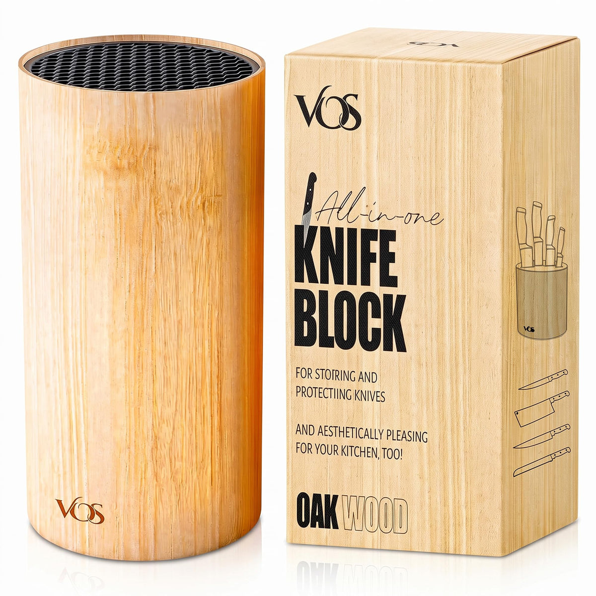 Vos Universal Knife Block - Countertop Knife Block Without Knives - Knife Holder with Non-Slip Base Sturdy Knife Organizer - Space Saving Knife Stand, Sleek & Modern Knife Rack - Bamboo