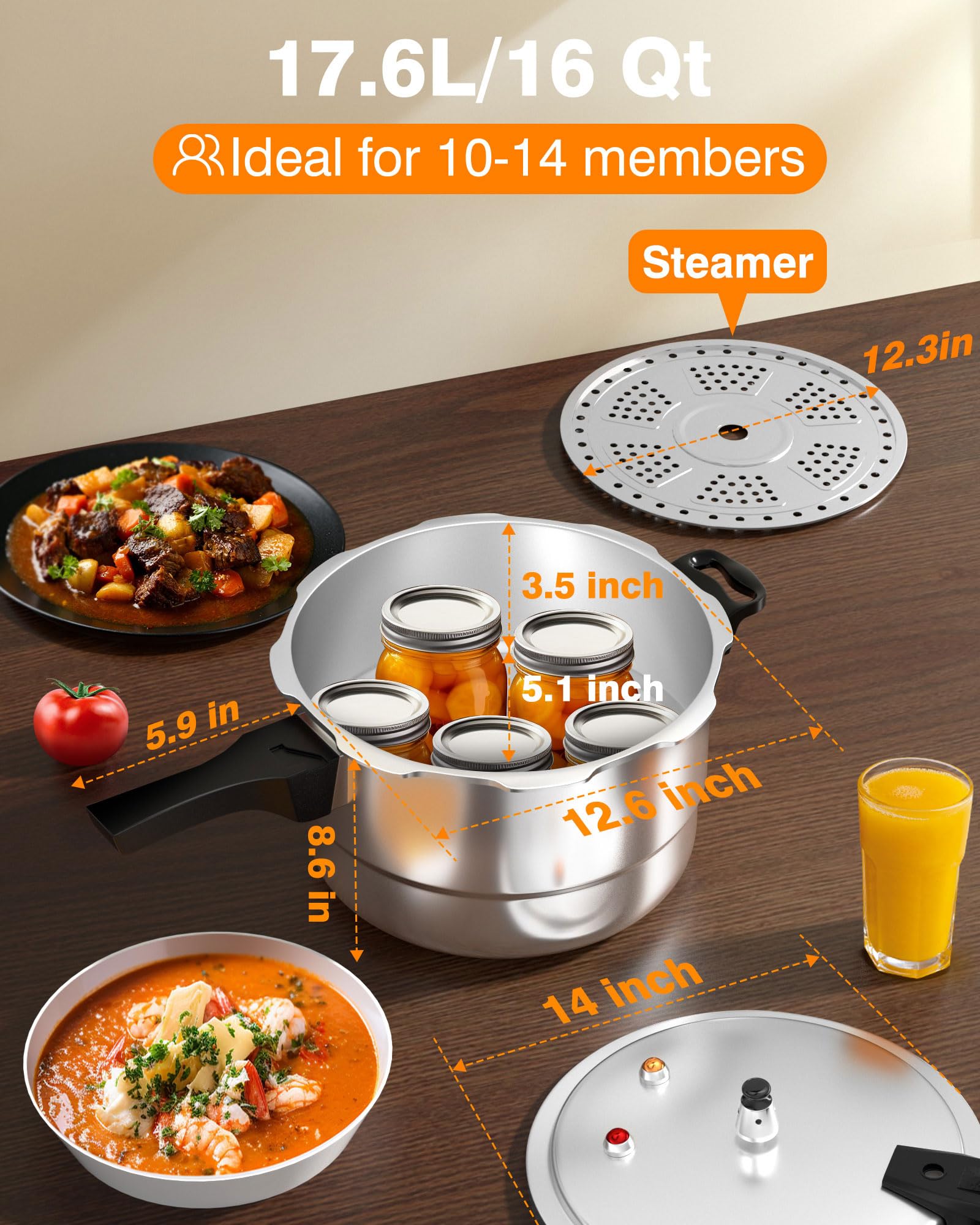 WantJoin 16Qt Aluminum Pressure Cooker w/Release Valve & Multiple Protective Devices,Pressure Canner Compatible with Gas & Induction Cooker,Canner Rack Included