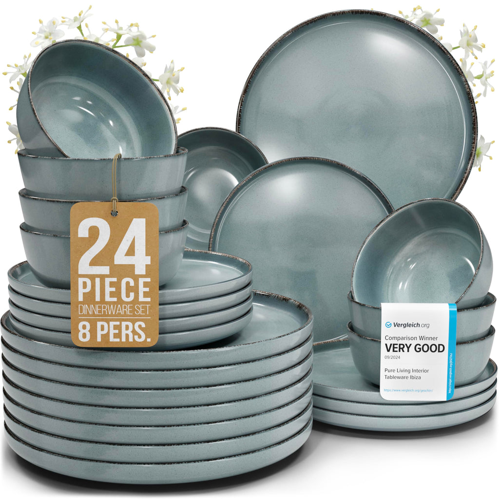 16 Piece Stoneware Dinnerware Set for 4, Handmade Plates and Bowls Set