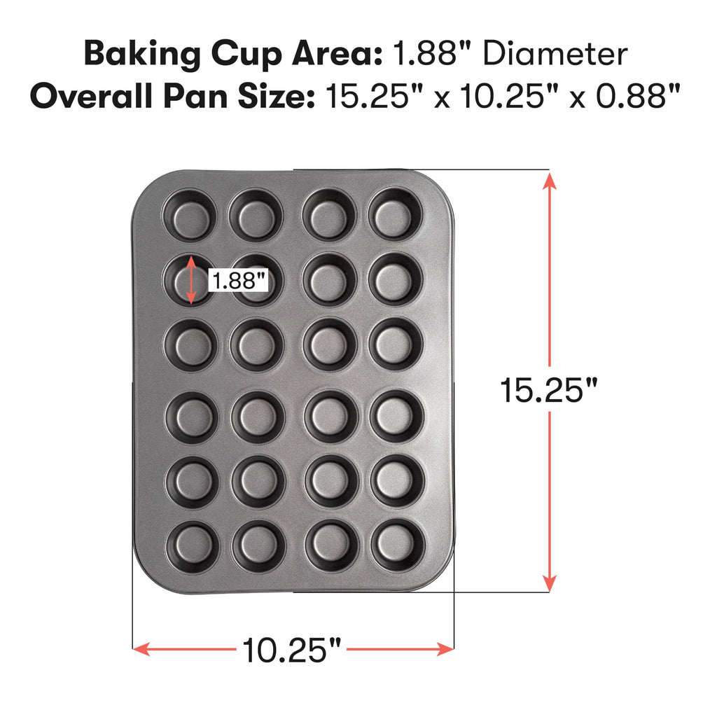 Cooking Light Mini Muffin Pan Carbon Steel Quick Release Coating, Non-Stick Bakeware, Heavy Duty Performance, 24-Cup, Gray