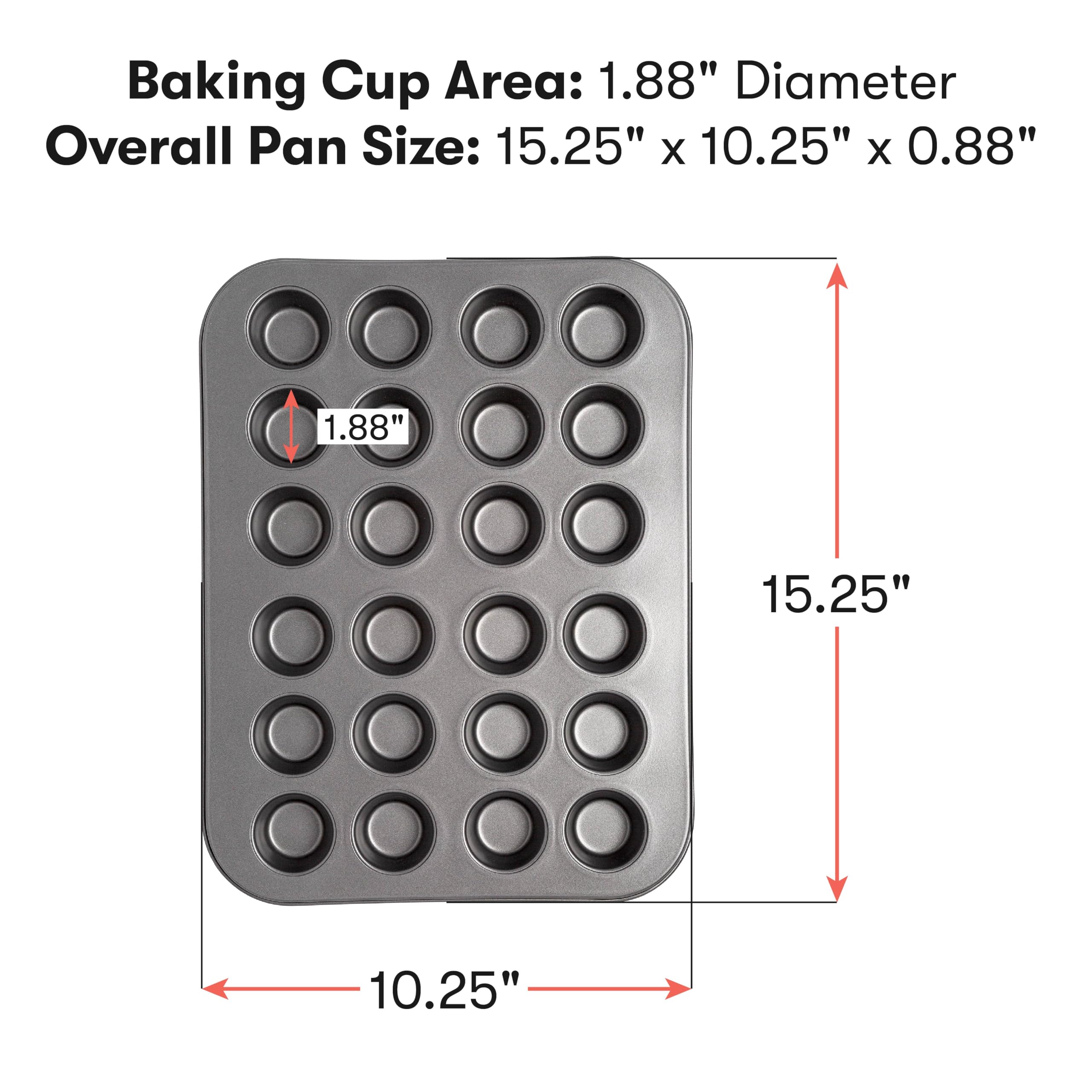 Cooking Light Mini Muffin Pan Carbon Steel Quick Release Coating, Non-Stick Bakeware, Heavy Duty Performance, 24-Cup, Gray