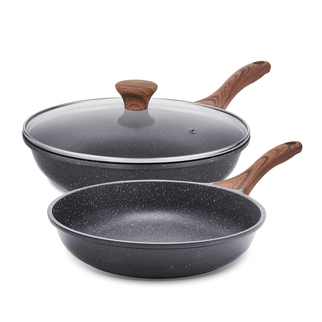 SENSARTE Nonstick Frying Pans, Grey(9.5 Inch Frying Pan and 5QT Saute Pan)