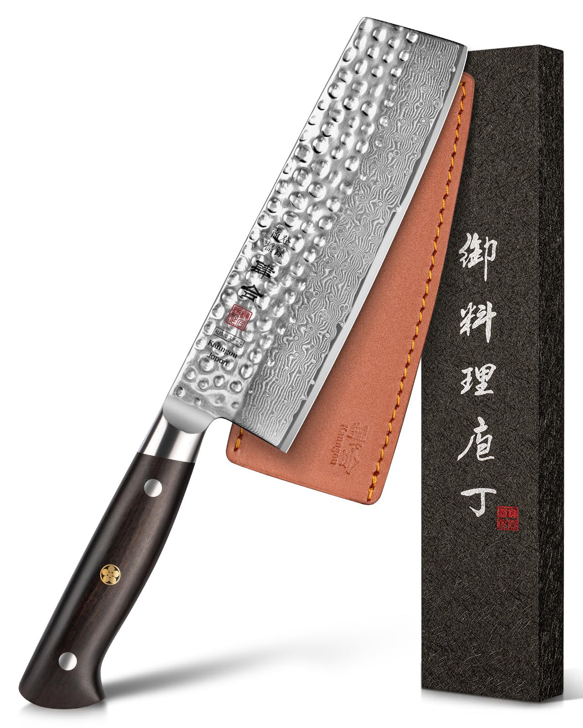 kanngou Japanese Chef Knife Kitchen Knife with 67 Layers Damascus Steel AUS-10 Core, Professional Damascus Knife with Full-Tang Ebony Wood Handle and Premium Gift Box (8.27 Inch Kiritsuke Knife)
