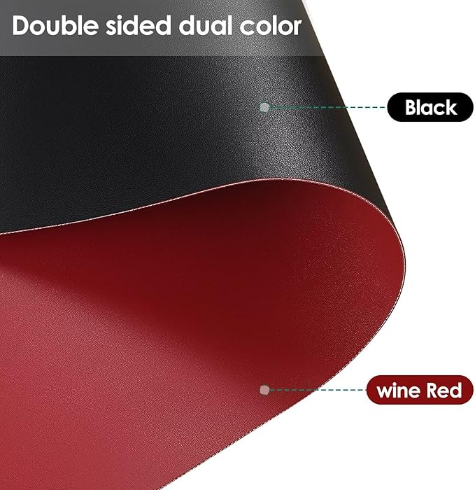 Leather Table Pad,1.8mm Thick,40x72 Inch,Dining Table Pad,Table Pads for Dining Room Table Rectangular,Table Protector for Dining Room Table,Dining Table Cover(Black+Wine Red,40x72)