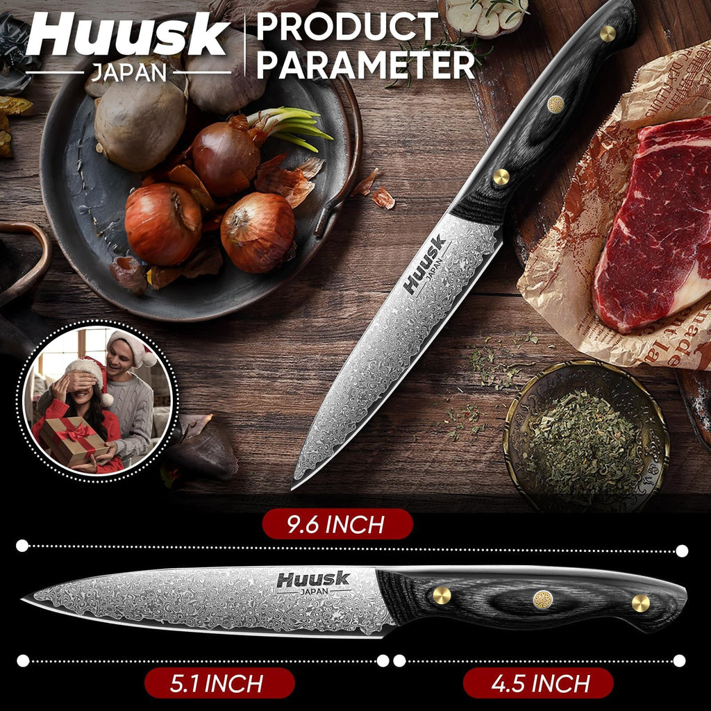 Huusk Damascus Kitchen Utility Knife 5 inch Japanes Small Chef Knives