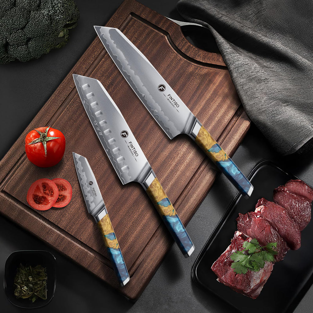 FINTISO 3PCS Japanese Knife Set, S35VN Powder Steel Core Chef Knives