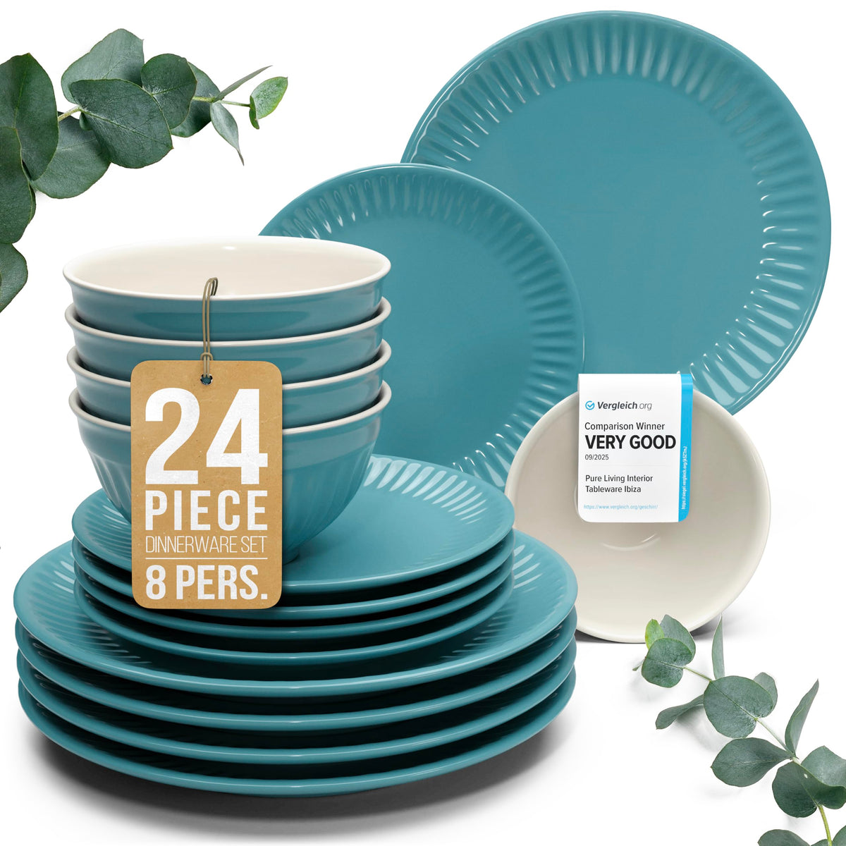 12 Piece Stoneware Dinnerware Set for 4, Handmade Plates and Bowls Set