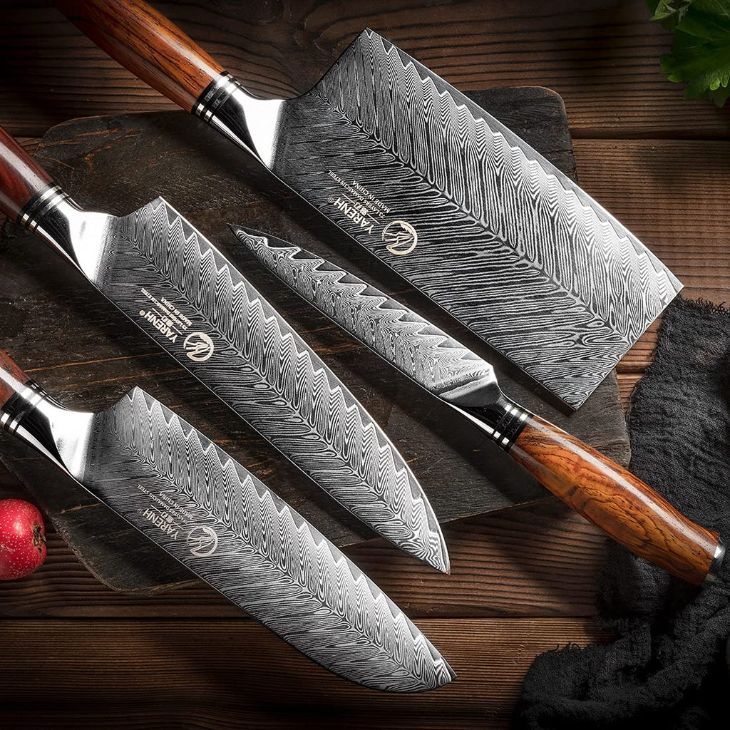 YARENH Knife Set with Magnetic Block 5 Piece, Professional Kitchen Knife Set, 73 Layers Damascus High Carbon Stainless Steel, Natural Sandalwood Handle, Sharp Chef Knife