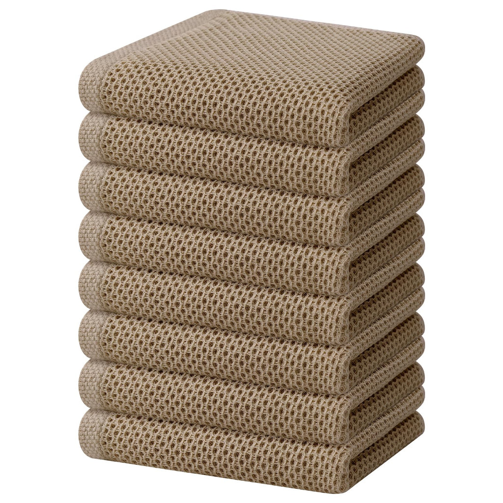 Homaxy 100% Cotton Waffle Weave Kitchen Dish Towels, Ultra Soft Absorbent Quick Drying Cleaning Towel, 13 x 28 Inches, 8-Pack, Tan