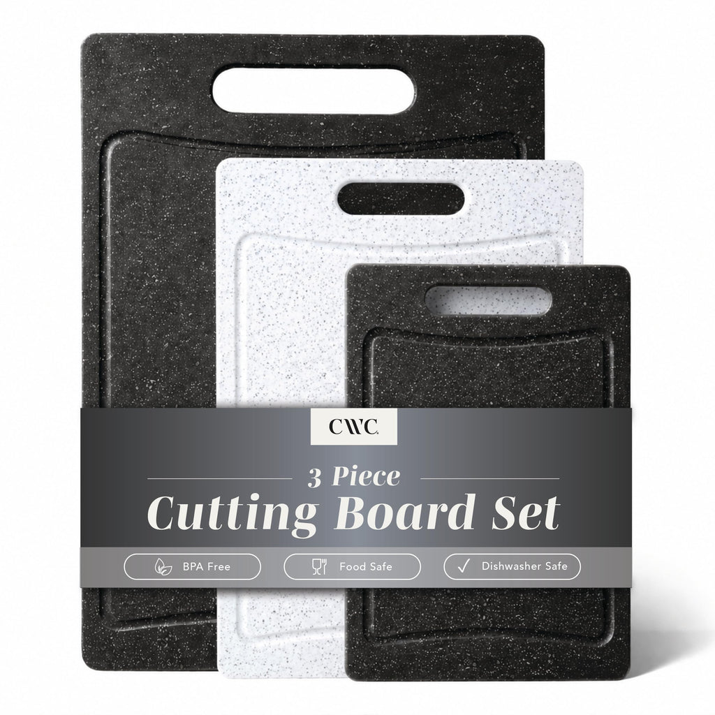 COOK WITH COLOR Non-Slip Cutting Board Set – Kitchen Essentials with Easy Grip Handle for Meat, Veggies, and Fruits, 3 Cutting Boards, Blue and White Marble