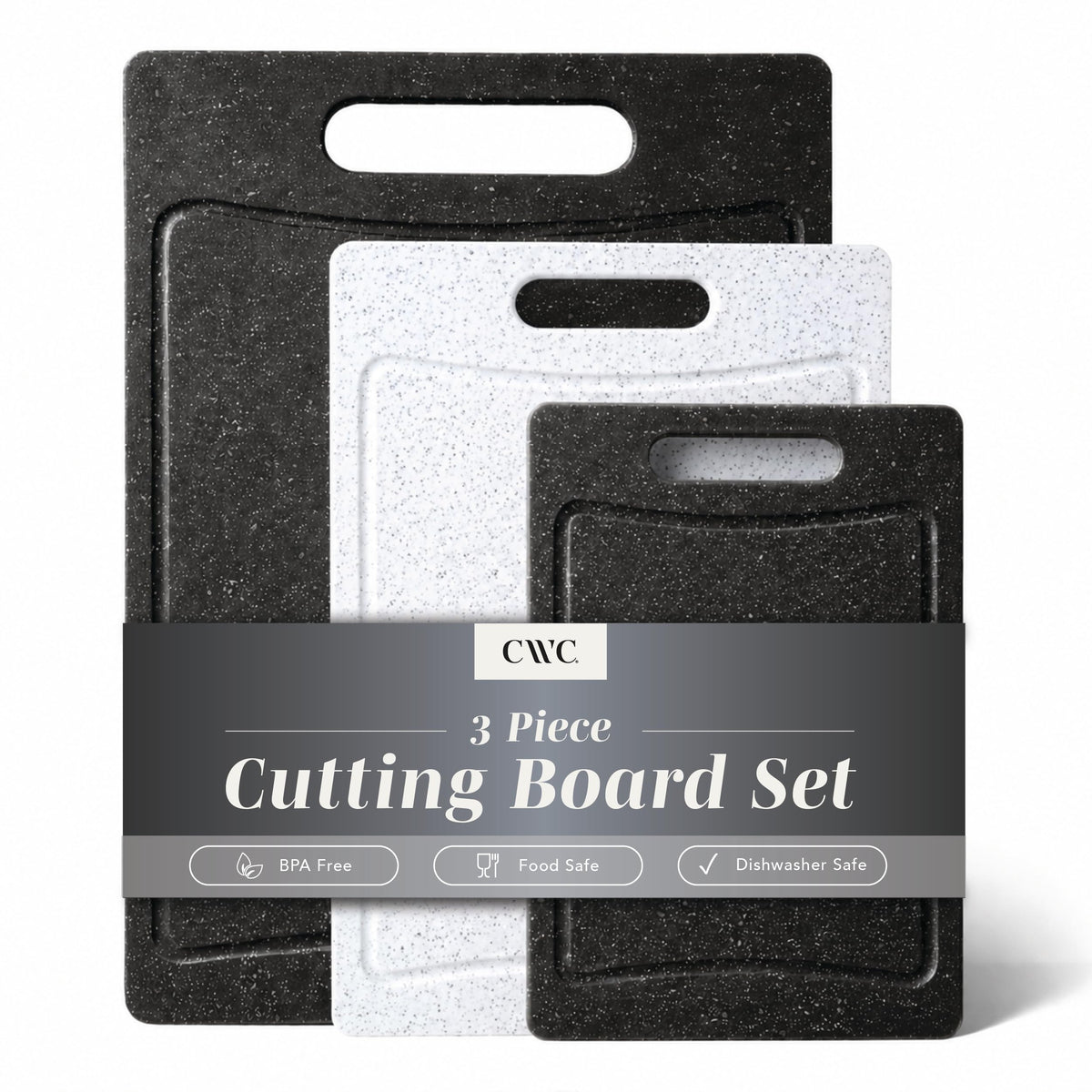 COOK WITH COLOR Non-Slip Cutting Board Set – Kitchen Essentials with Easy Grip Handle for Meat, Veggies, and Fruits, 3 Cutting Boards, Blue and White Marble