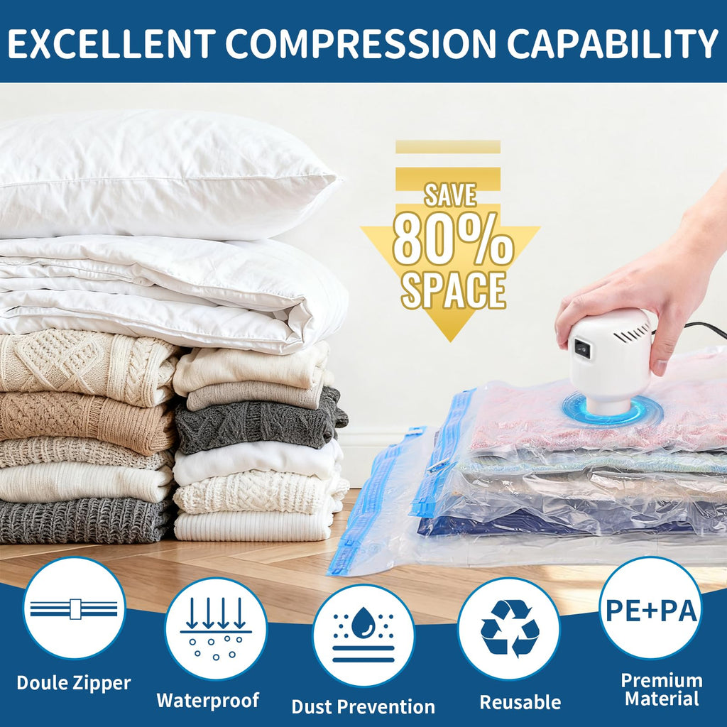 ZoeEnjoyLife Vacuum Storage Bags with Electric Pump 8 Pack Jumbo Size