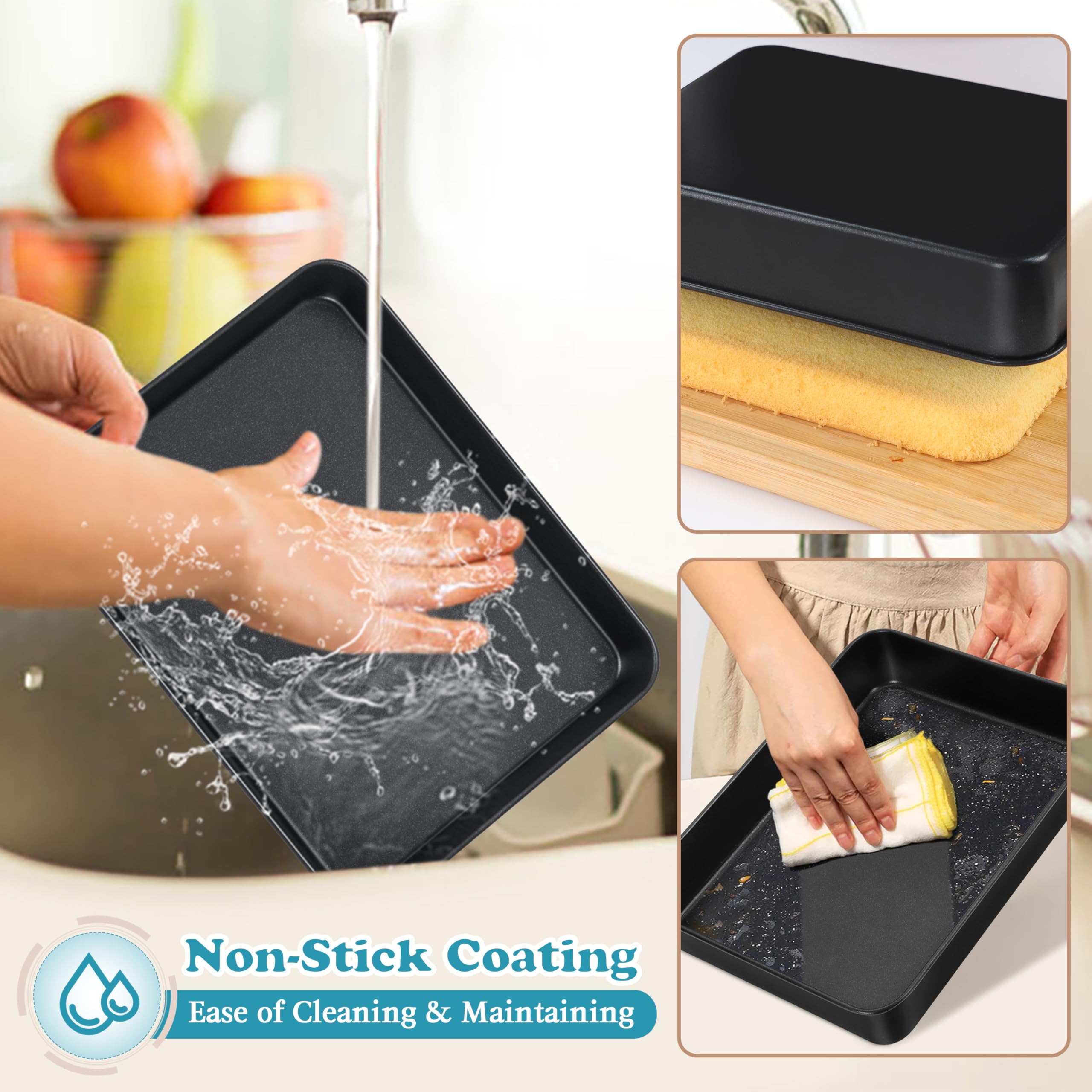E-far Small Baking Pan with Lid, 10.4 x 8 Inch Nonstick Stainless Steel Rectangle Cake Pan with Cover for Baking Brownies Lasagna, Stainless Steel Core & Nonstick Coating, Non-toxic & Oven Safe