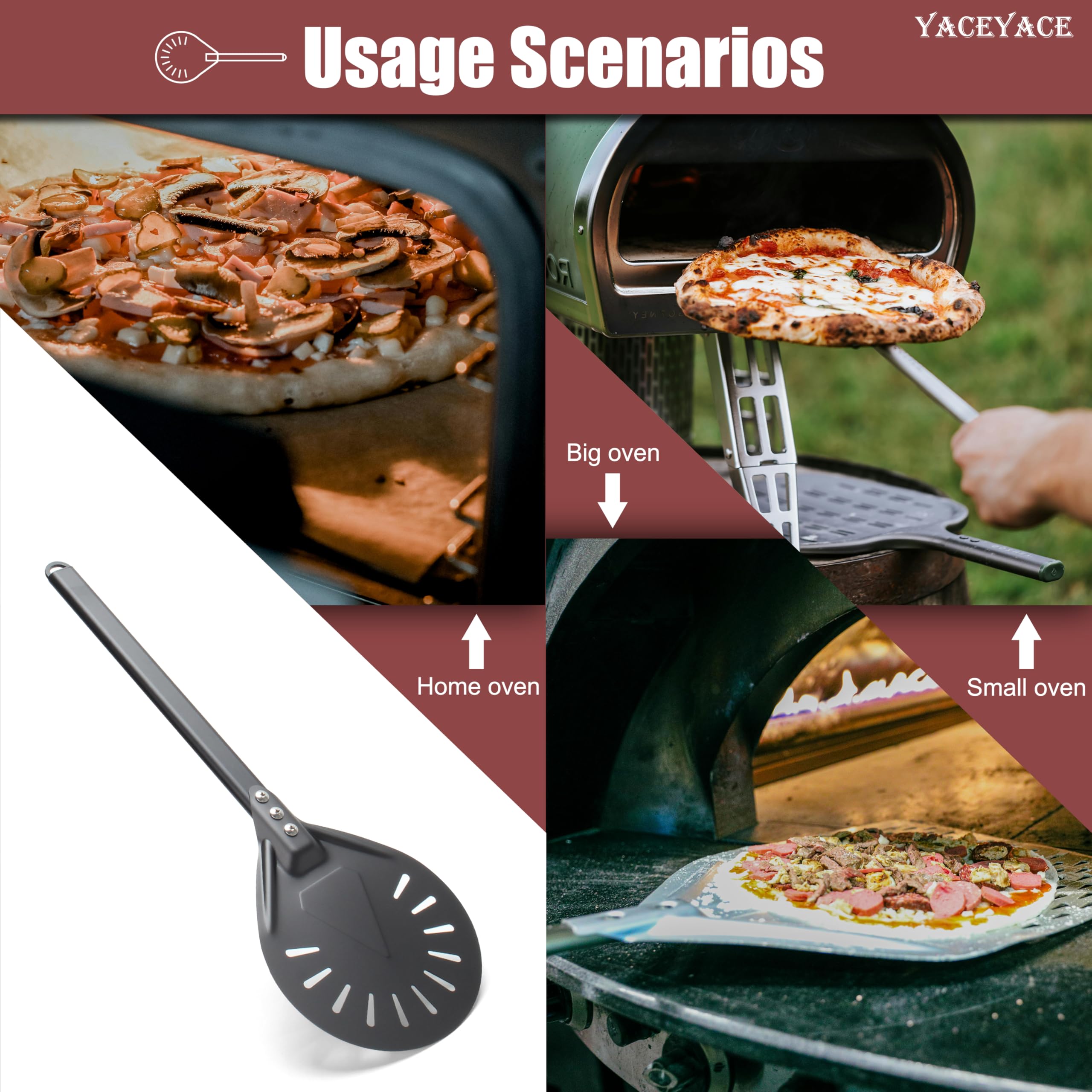 YACEYACE Pizza Turner, 8-inch Black Metal Pizza Turning Peel, Aluminum Turning Peel