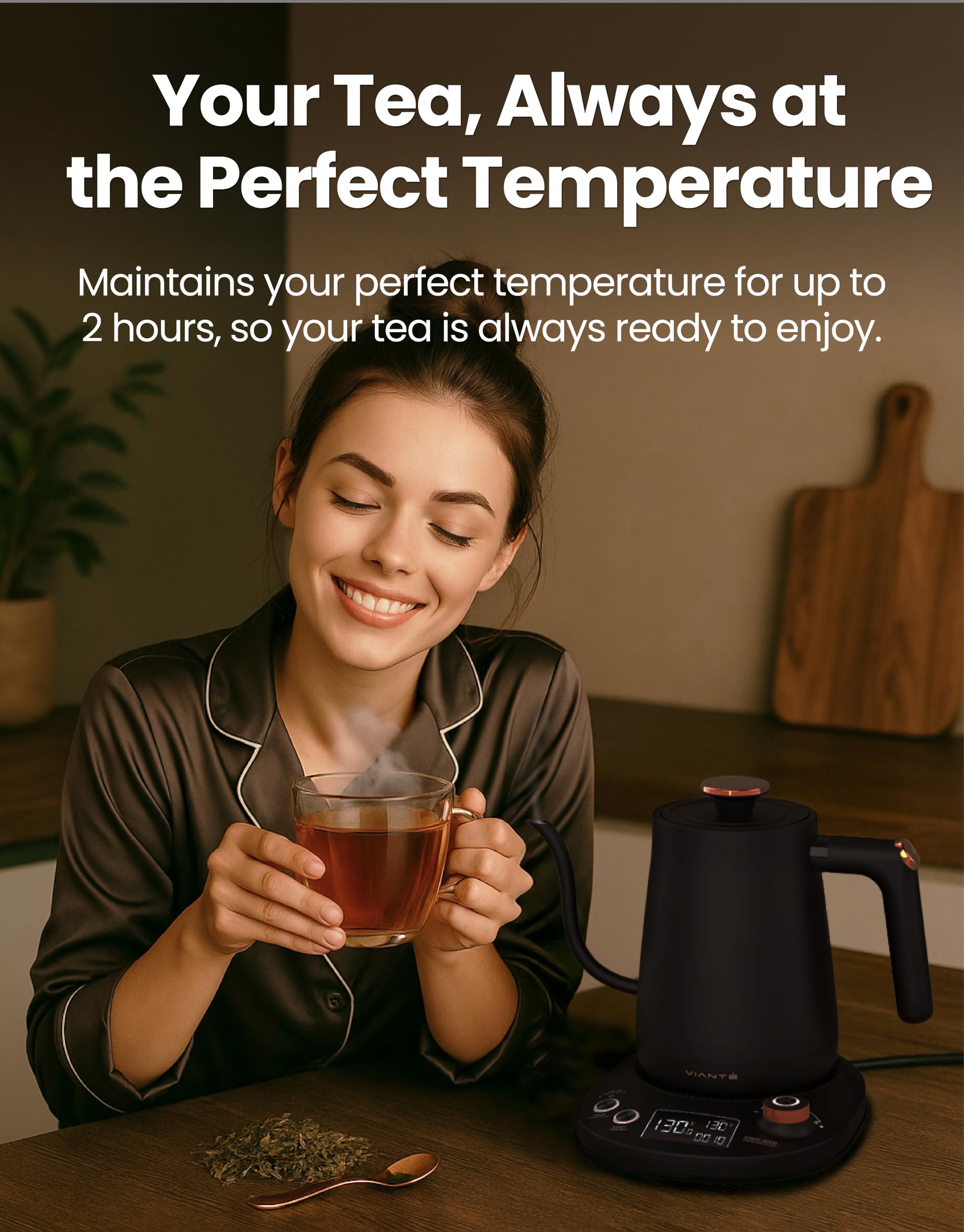 Viante Electric Gooseneck Kettle 0.8L, Pour Over Coffee & Tea, Temp Control