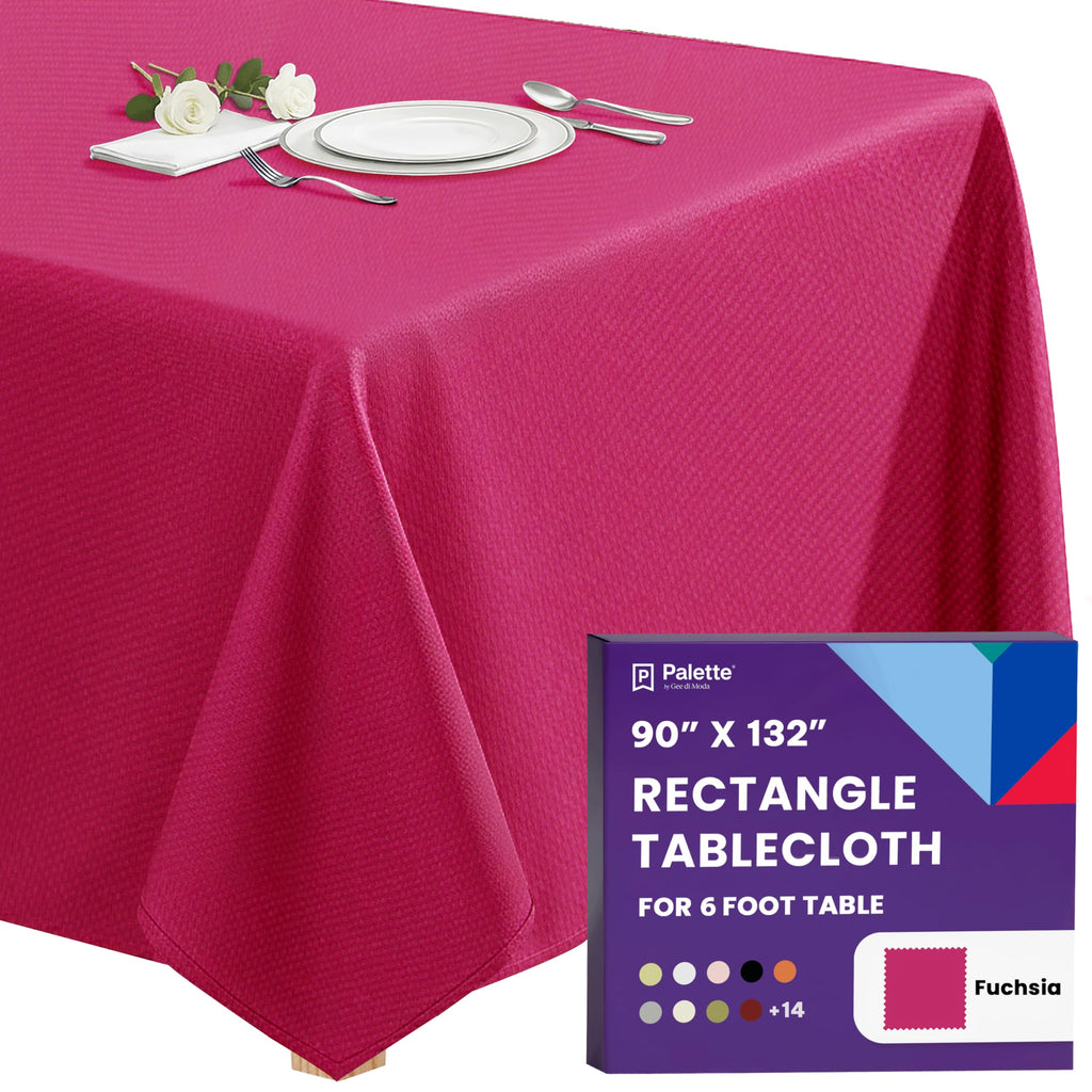 Gee Di Moda Rectangle Tablecloth - 90 x 132 Inch Ivory Table Cloth for 6 Foot Tables with Floor-Length Drop - Heavy Duty Washable Fabric for Holiday Party, Dinner, Weddings & Baby Shower