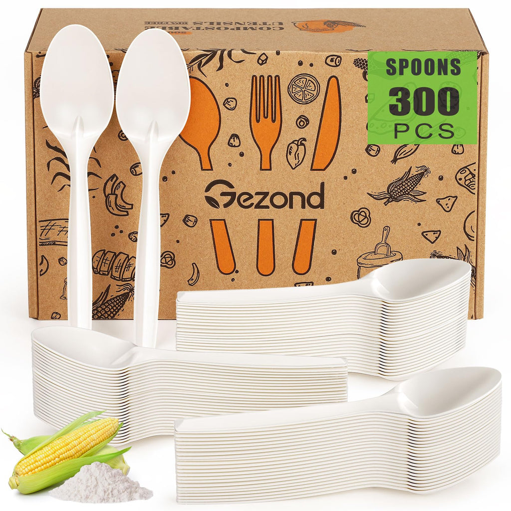 Gezond Compostable Spoons 150 Pack 6.7 Inch Disposable Spoons Heavy-duty