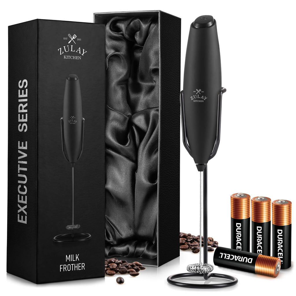 Zulay Kitchen Powerful Milk Frother Wand With Duracell Batteries - Ultra Fast Handheld Drink Mixer - Electric Whisk Foam Maker for Coffee, Lattes, Cappuccino & Matcha - Z1 Motor - Aqua
