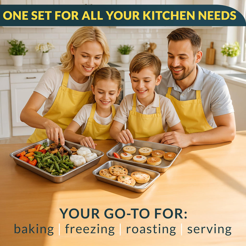 Stainless Steel Cookie Sheet Set of 3, 9/12/16" Baking Sheet Pans
