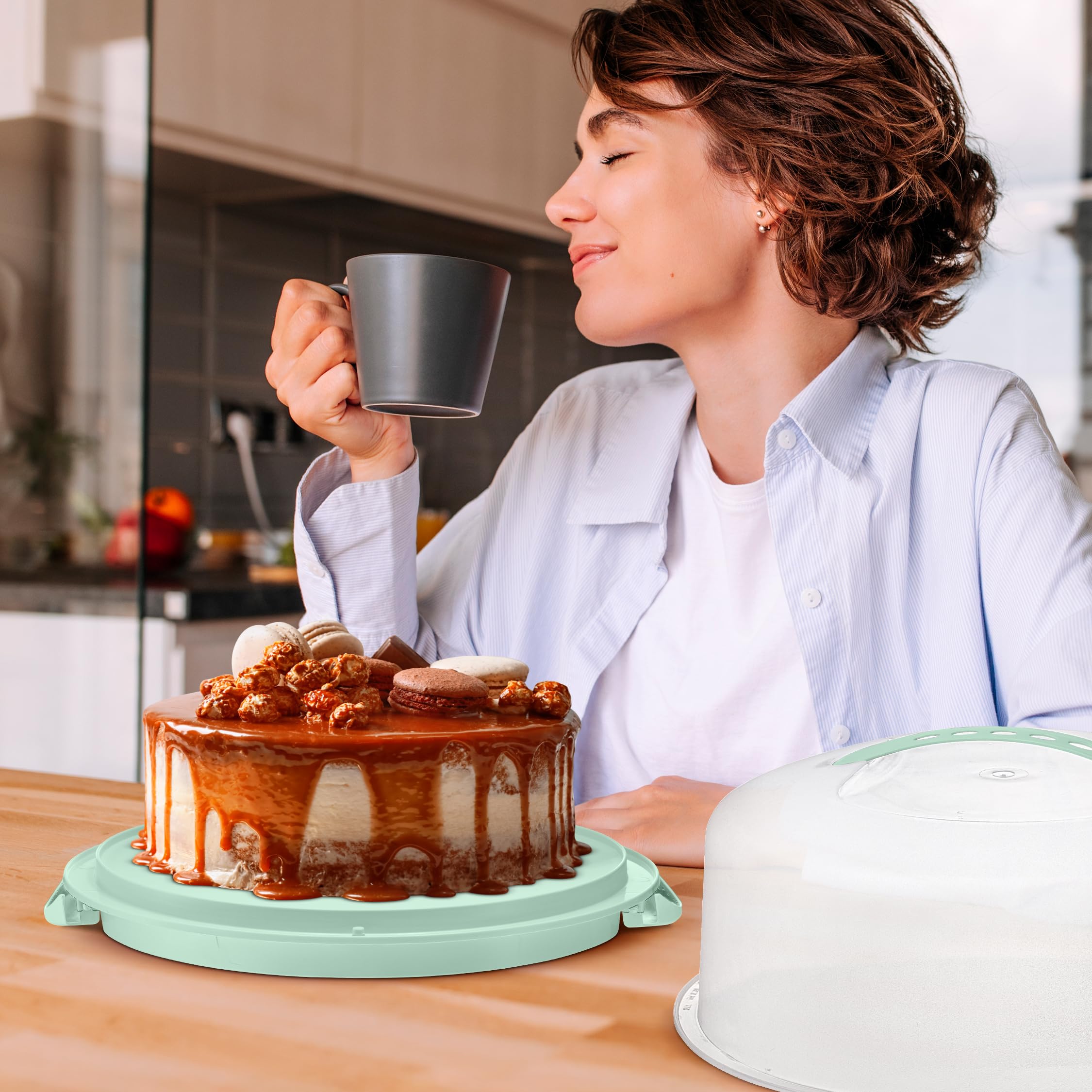 Tribello Extra Large Cake Storage Container, Cake Carrier With Handle Holds Cake 12 X 12 X 5 (Mint Green)