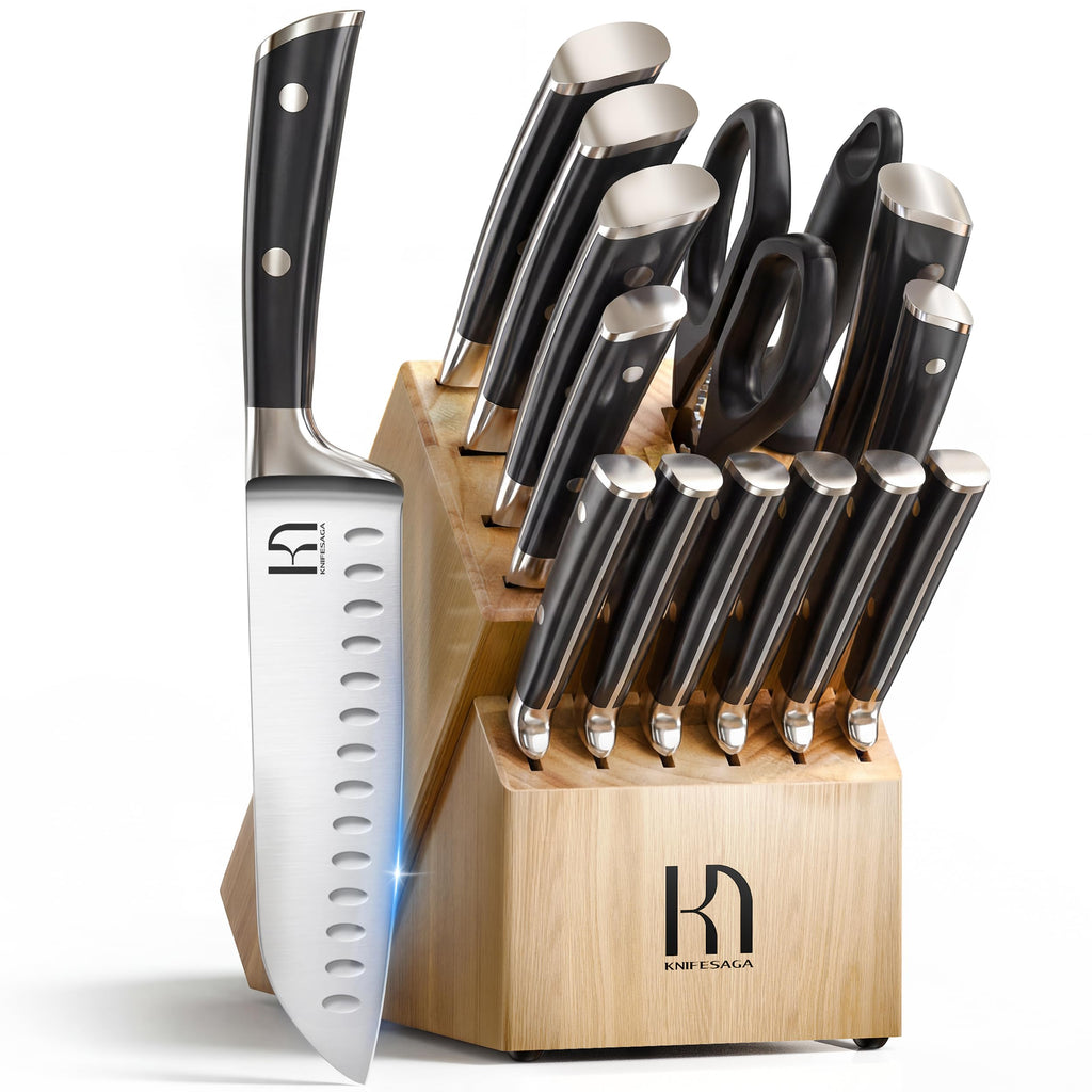 KnifeSaga 15 Pcs Japanese Knives Set for Kitchen, Razor Sharp, Professional