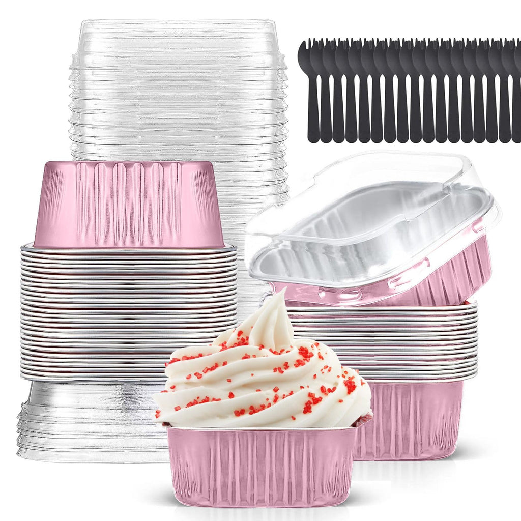 10oz Mini Cake Pans with Lids (40 Pack) Aluminum Foil Square Cupcake Liners Brownie Baking Cups,Disposable 4”x4” Large Cupcake Pan,Jumbo Muffin Tin Ramekins Holders