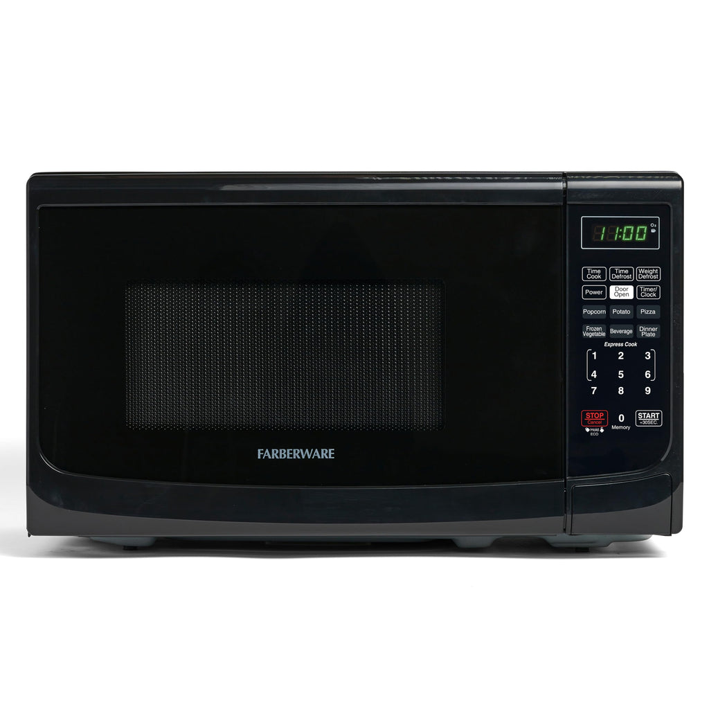 Farberware 0.7 Cu. Ft. Countertop Microwave Oven – 700 Watts Power, Auto Cook Settings, Defrost, Easy Clean and Child Safety Lock - White